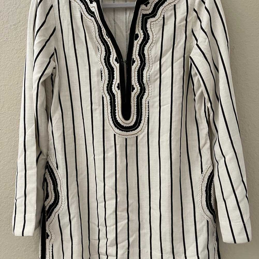 Tory Burch Filipa Embroidered Striped Tunic Blouse - image 1