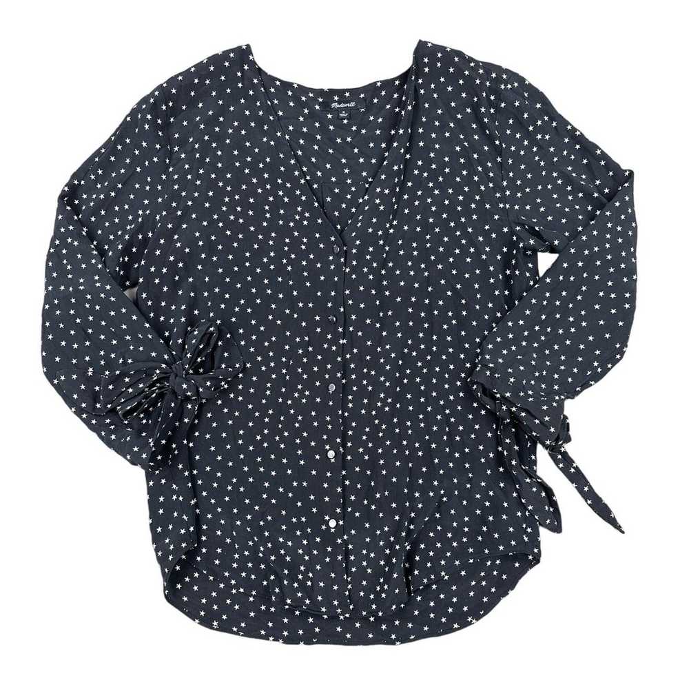 Madewell - Silk Star Scatter Tie Sleeve Top in Bl… - image 1