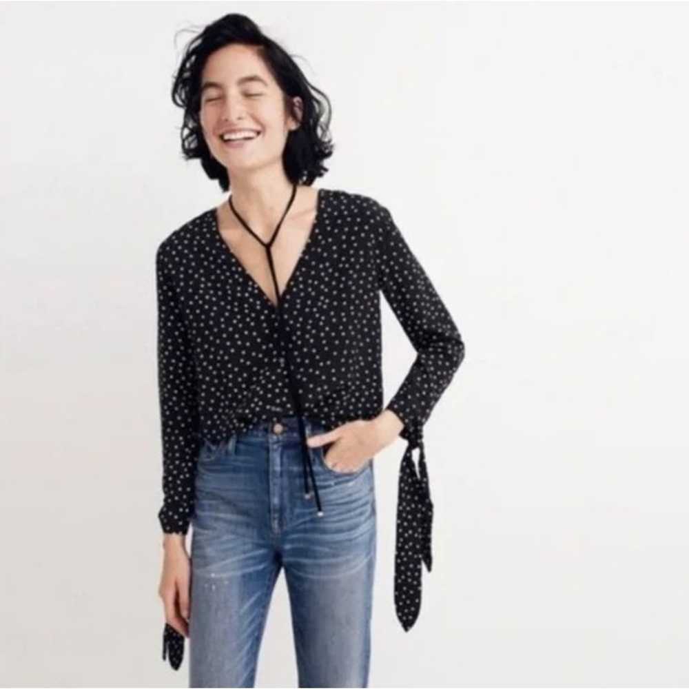 Madewell - Silk Star Scatter Tie Sleeve Top in Bl… - image 5