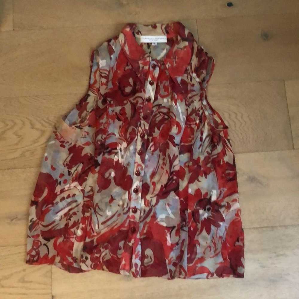 Carolina Herrera New York abstract red floral sle… - image 10