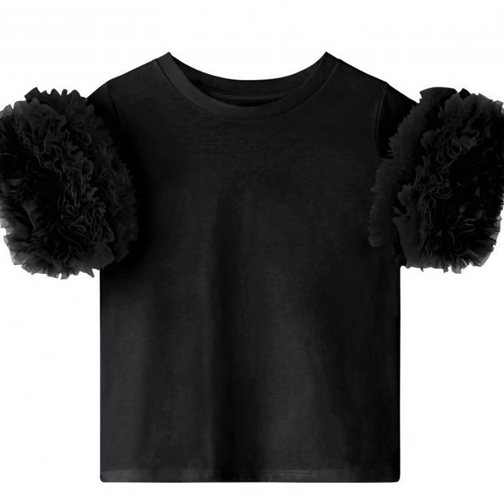 TOMO KOIZUMI Frill Sleeve T-Shirt Black - image 1