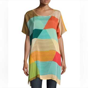 Johnny Was "Kiltic" tunic in colorblocked georget… - image 1