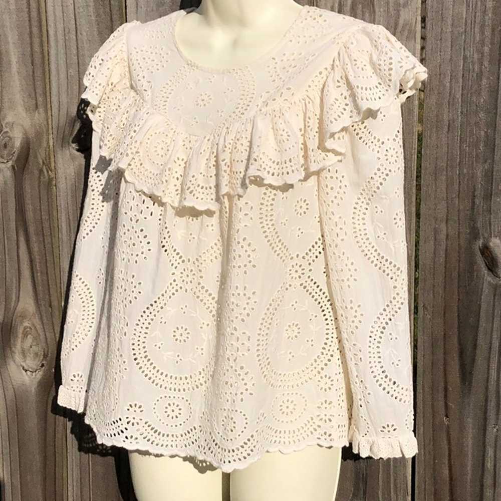 Loveshackfancy Medium Eyelet Top Blouse Button Ba… - image 11