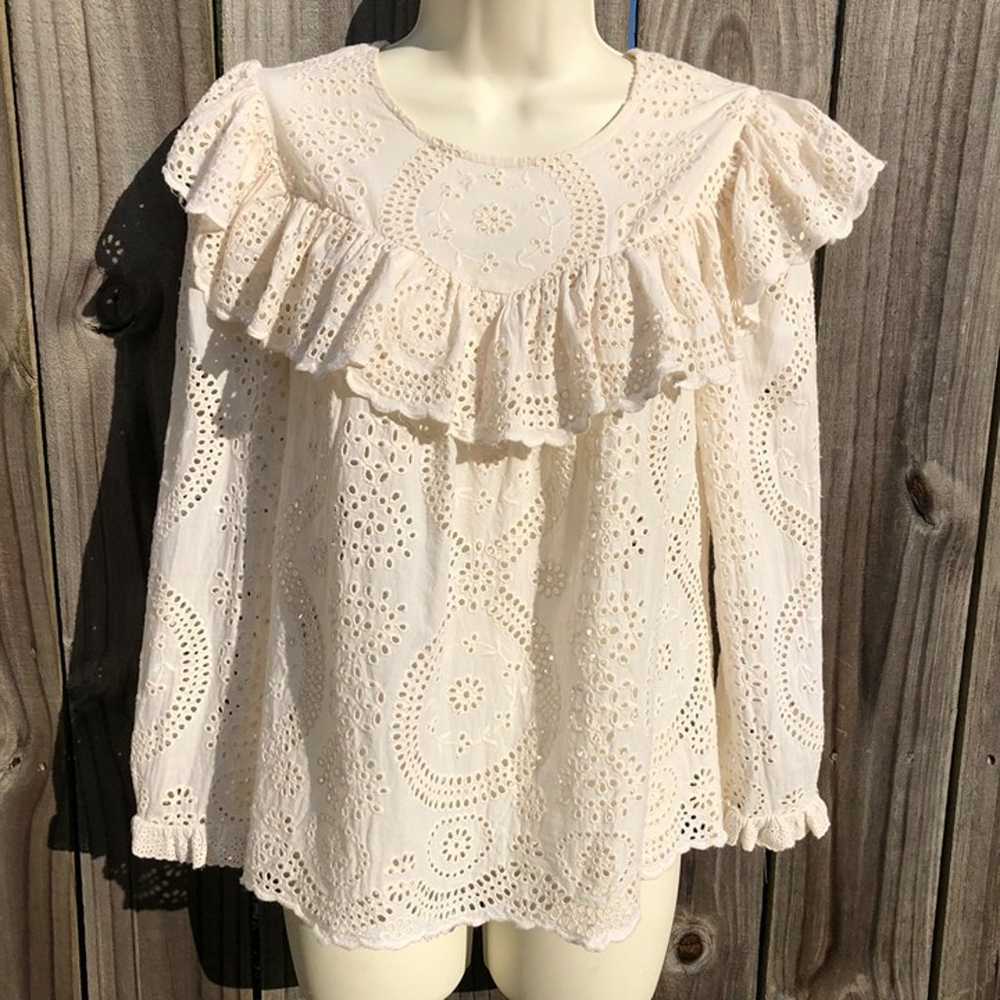 Loveshackfancy Medium Eyelet Top Blouse Button Ba… - image 8