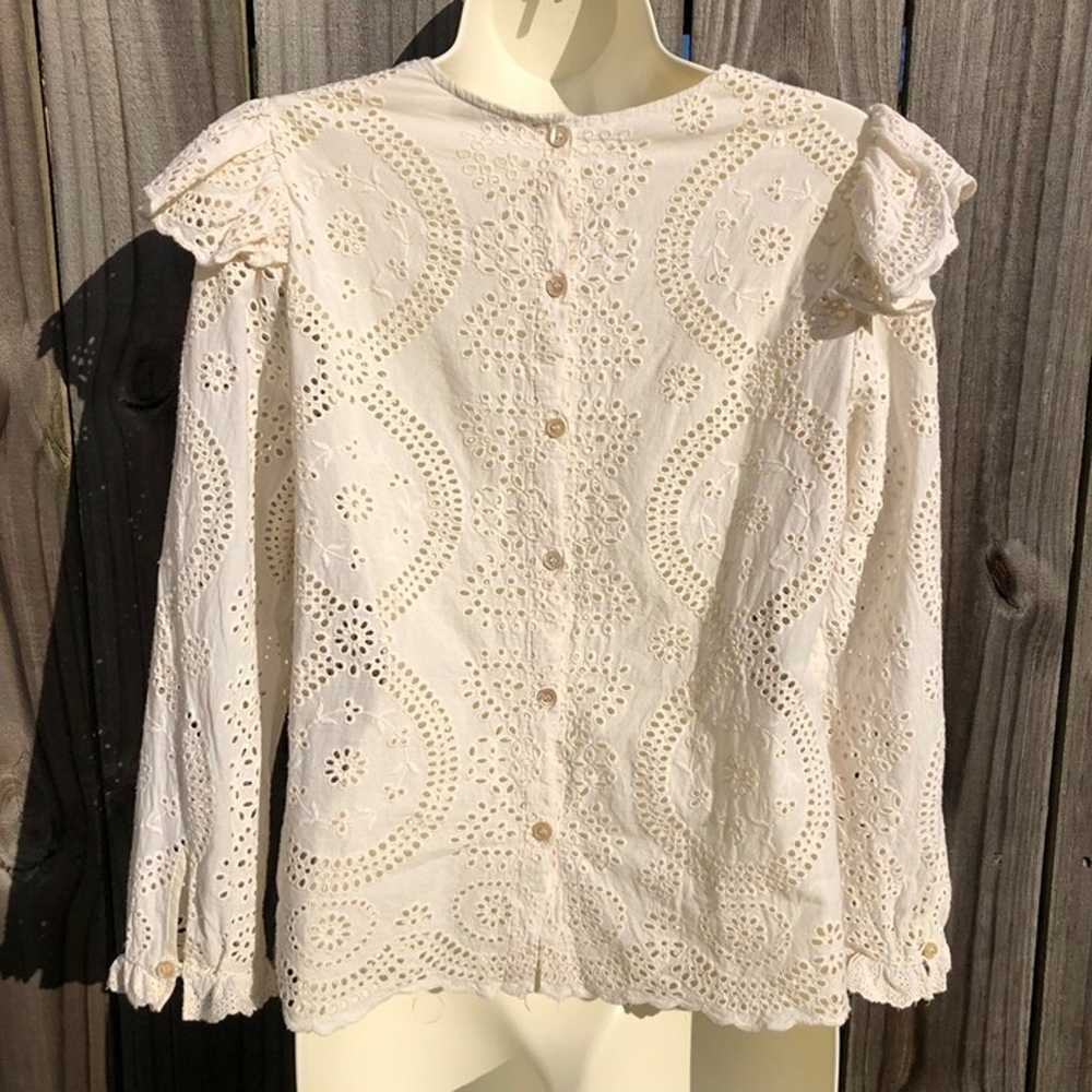 Loveshackfancy Medium Eyelet Top Blouse Button Ba… - image 9