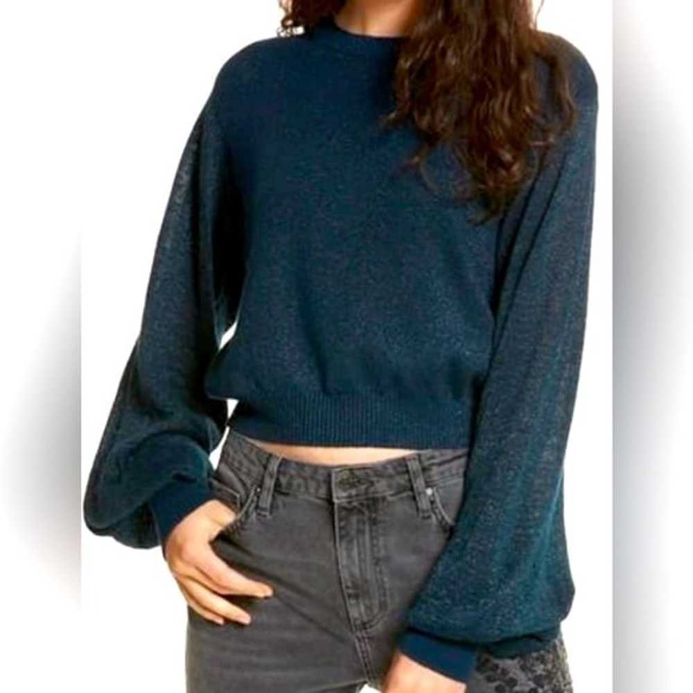 Free People ‘Let it Shine’ Navy Lurex Sweater - image 1