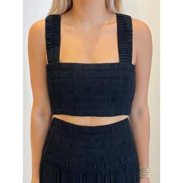 A.L.C Cielo Smocked Cotton Crop Tank in Black Siz… - image 1