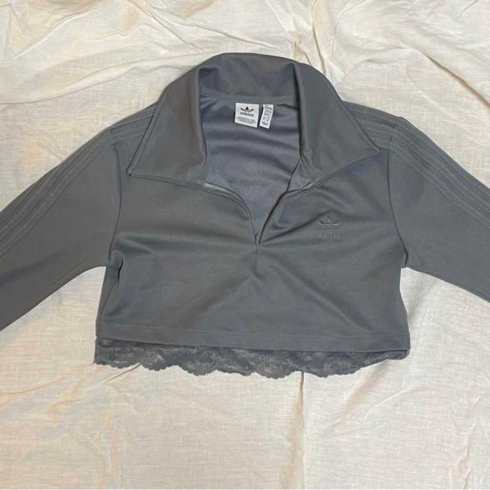 adidas Gray Cropped Long Sleeve Polo Shirt - image 1