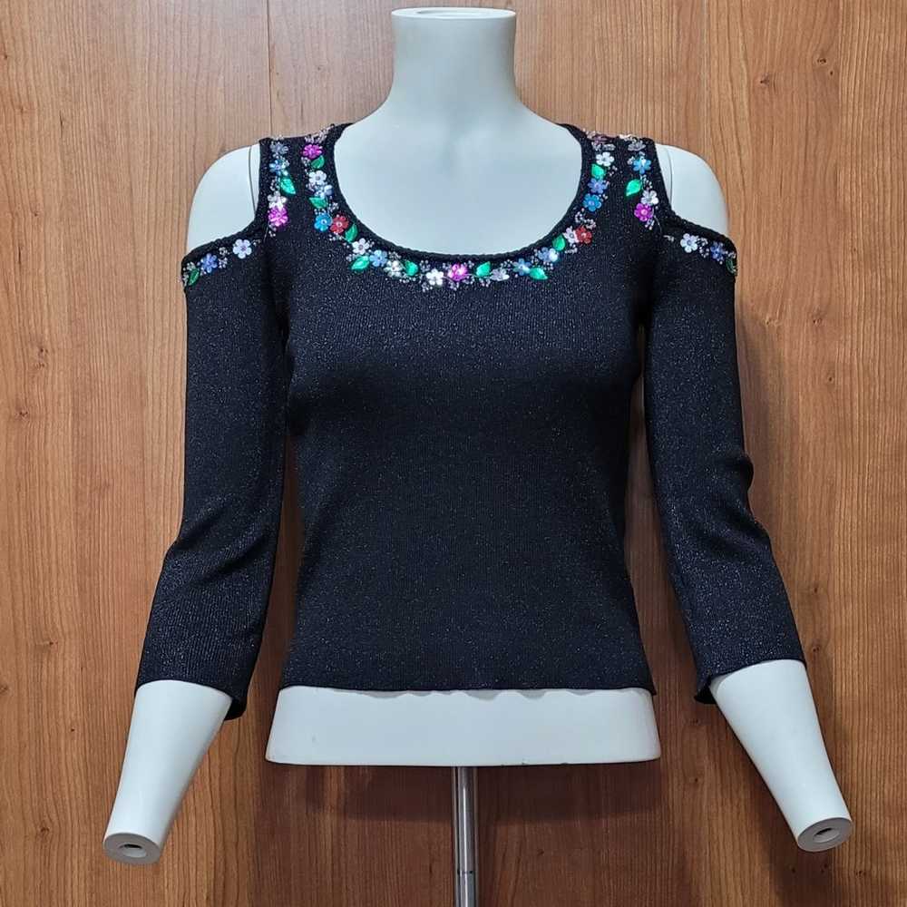 Betsey Johnson VTG 90s Y2K Sparkly Cold Shoulder … - image 1