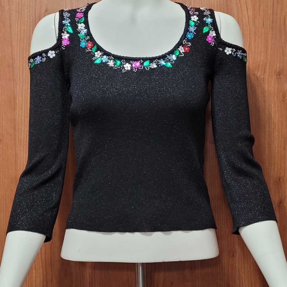 Betsey Johnson VTG 90s Y2K Sparkly Cold Shoulder … - image 2