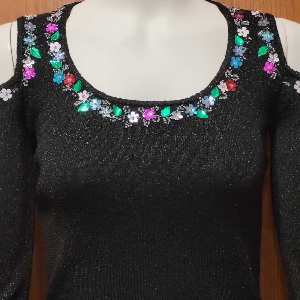 Betsey Johnson VTG 90s Y2K Sparkly Cold Shoulder … - image 3