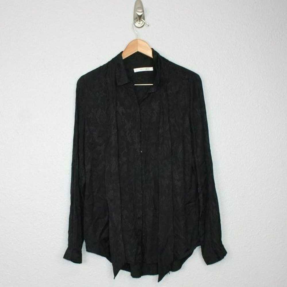 Gestuz Jade Black Textured Floral Bow Blouse sz 38 - image 2