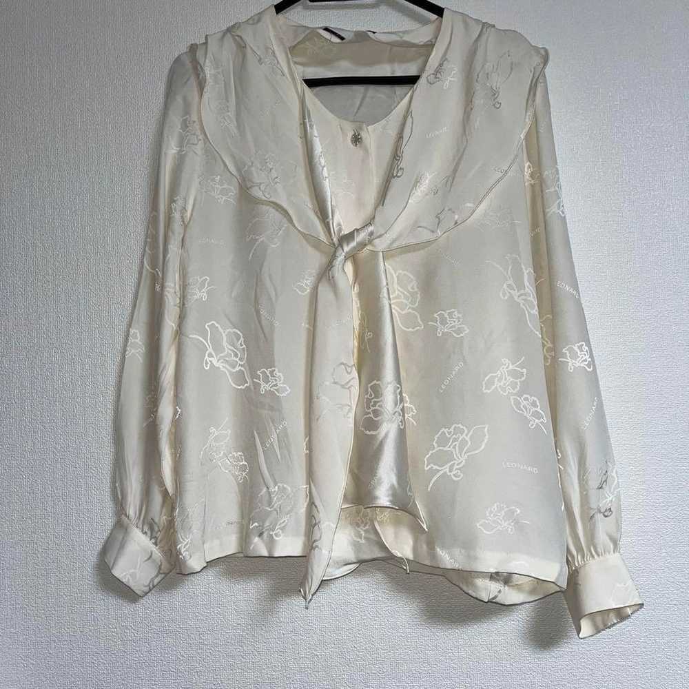 LEONARD logo silk bow tie ribbon blouse shirt - image 8