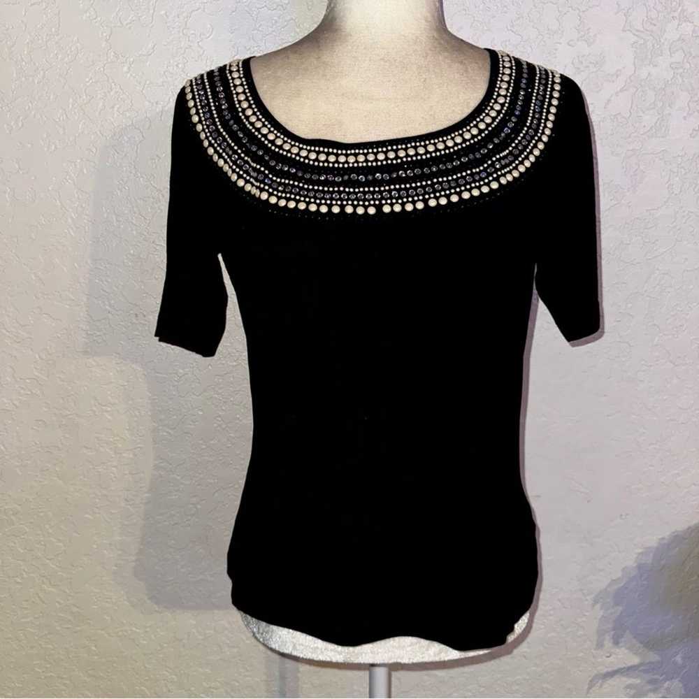 St. John Beaded Neckline Scoop Blouse - image 1