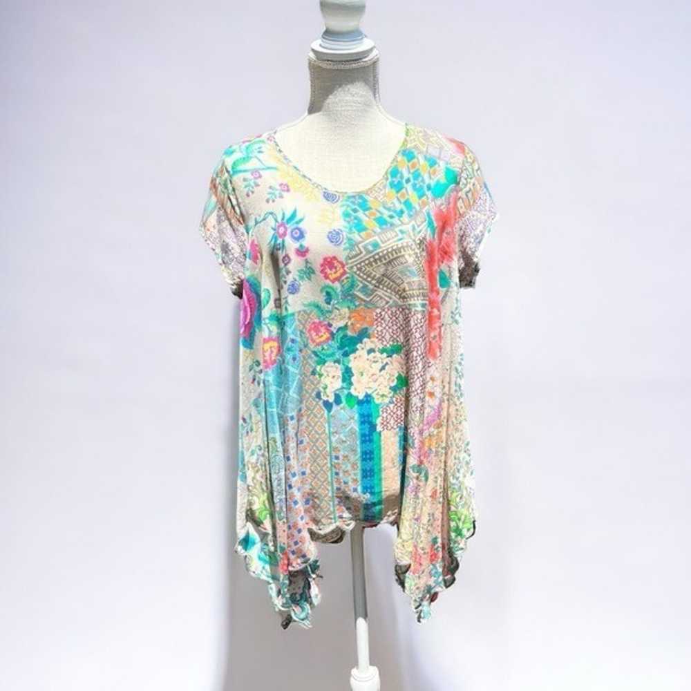 Johnny Was Bohemian Short-Sleeve Silk Asymmetrica… - image 1