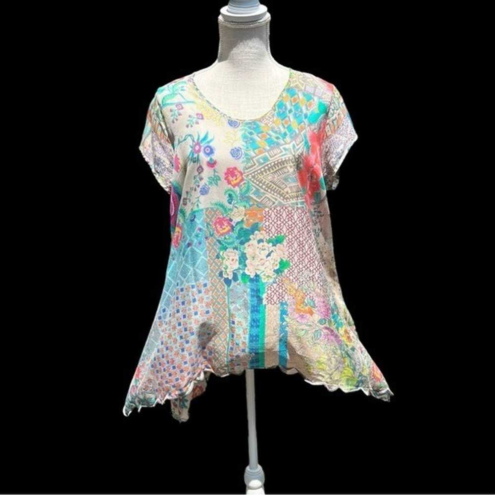 Johnny Was Bohemian Short-Sleeve Silk Asymmetrica… - image 3