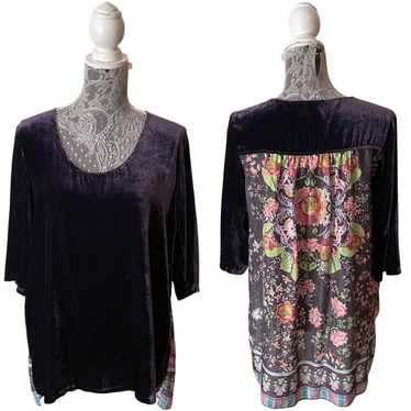 Johnny buy Was Small Velvet Tunic Top Purple Embroidered Floral