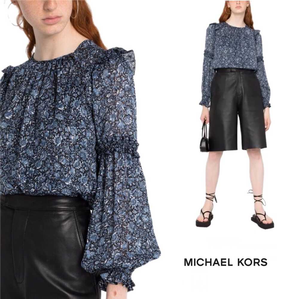 NEW Michael Kors Floral Ruffle Trim Georgette Top - image 1