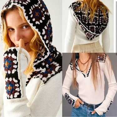 Free People Roswell Granny Square Thermal Hooded T