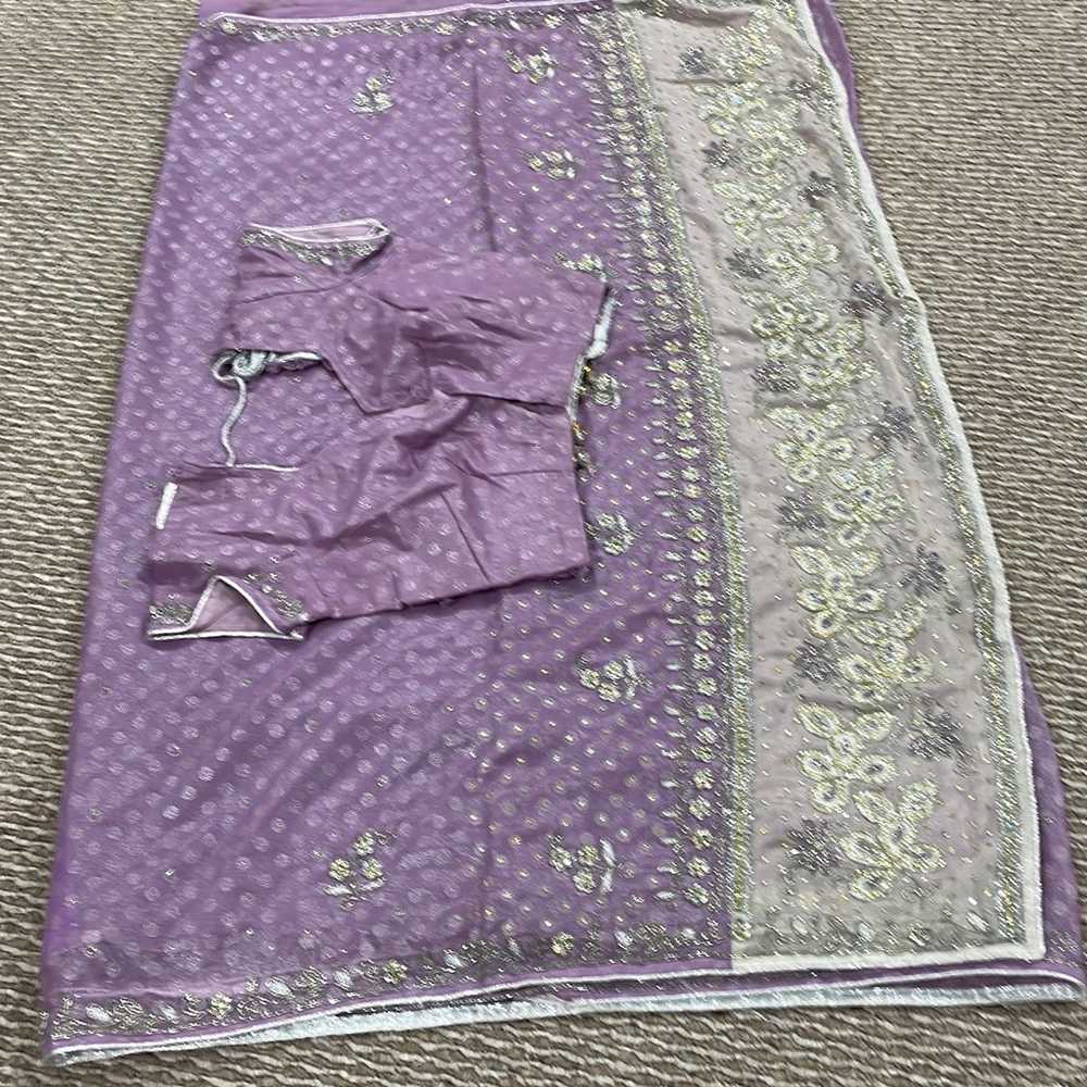 Indian Pakistani sari with blouse pearls and jard… - image 1