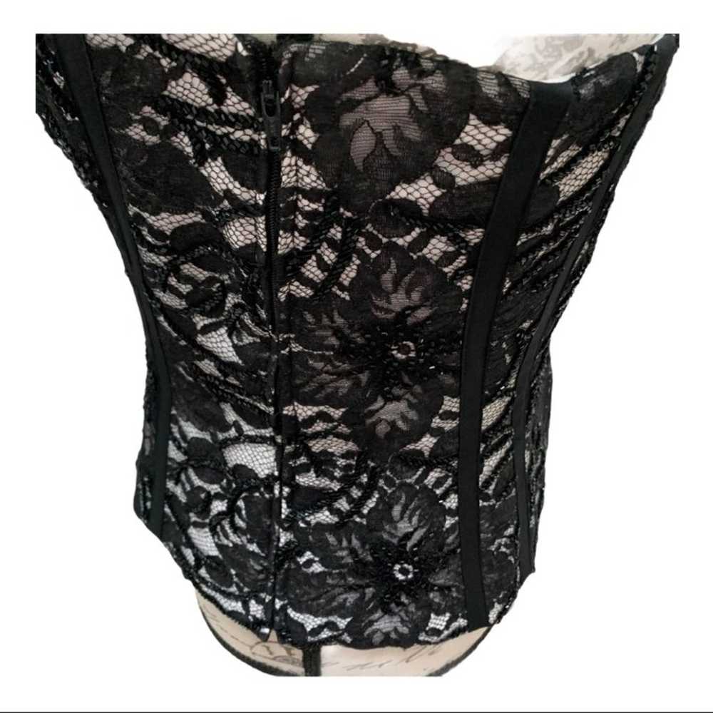 Carmen Marc Valvo Beaded Lace & Silk Bustier Sz 10 - image 3