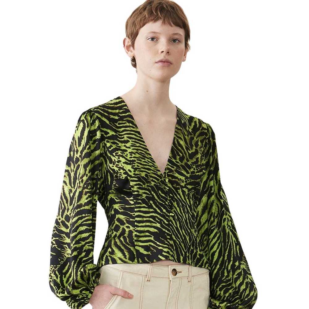 Ganni Green Silk Stretch Satin Blouse - image 1