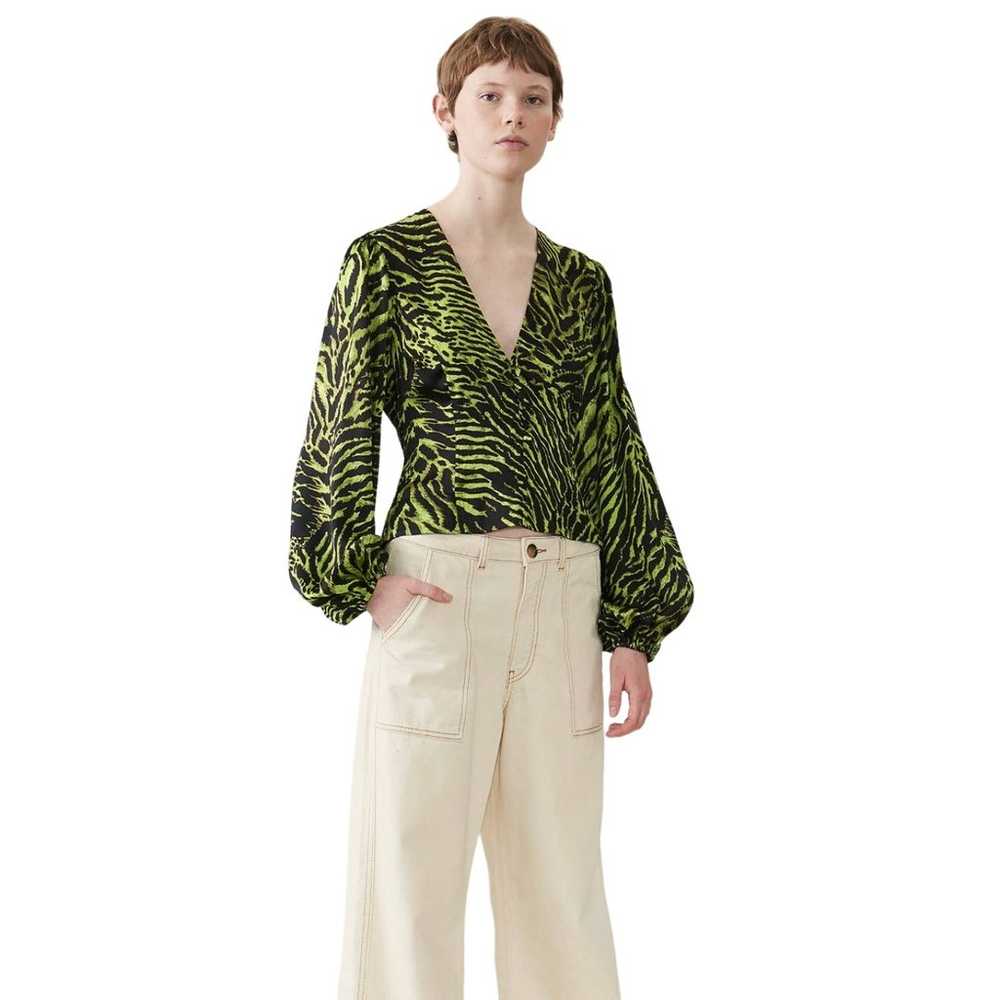 Ganni Green Silk Stretch Satin Blouse - image 2