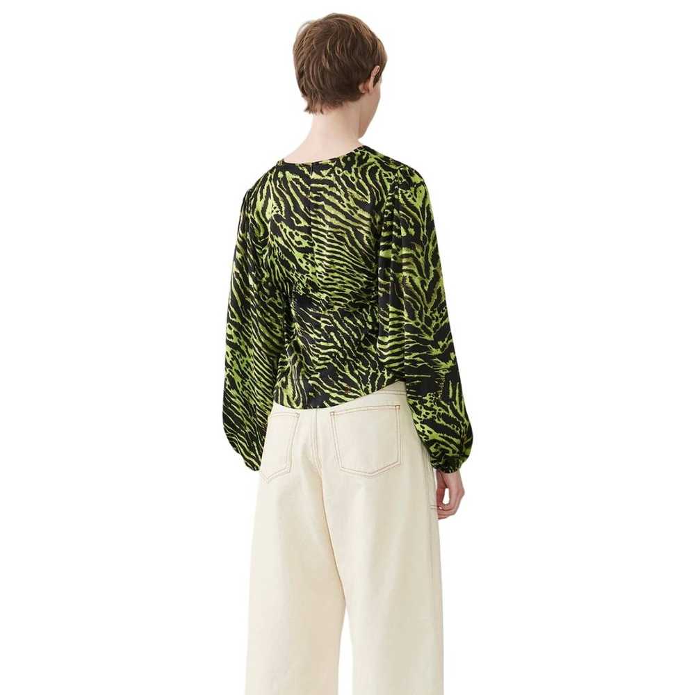 Ganni Green Silk Stretch Satin Blouse - image 3