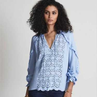 Reiss Blue Flora Broderie Scalloped Blouse US siz… - image 1