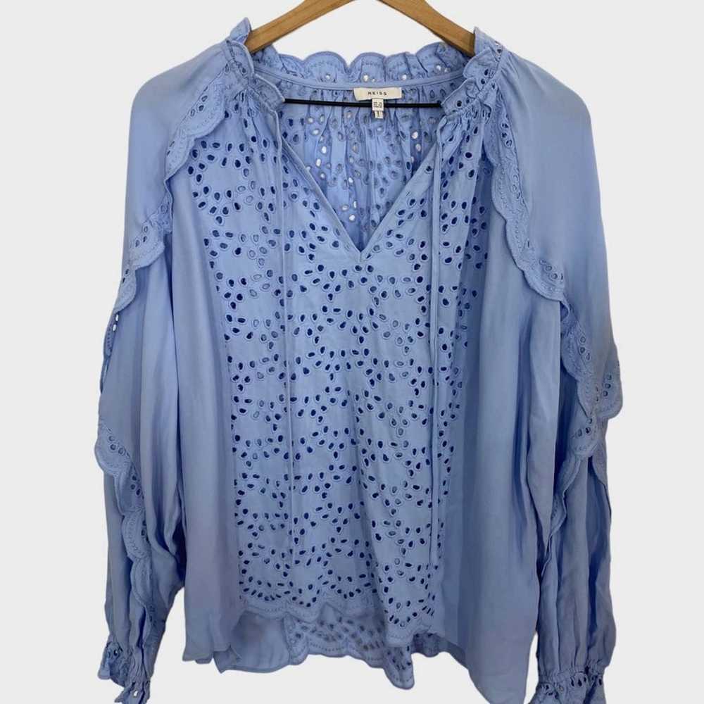 Reiss Blue Flora Broderie Scalloped Blouse US siz… - image 2