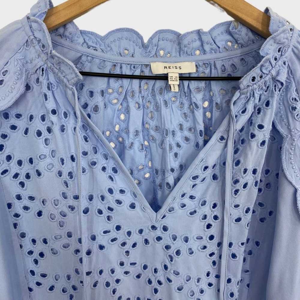 Reiss Blue Flora Broderie Scalloped Blouse US siz… - image 4