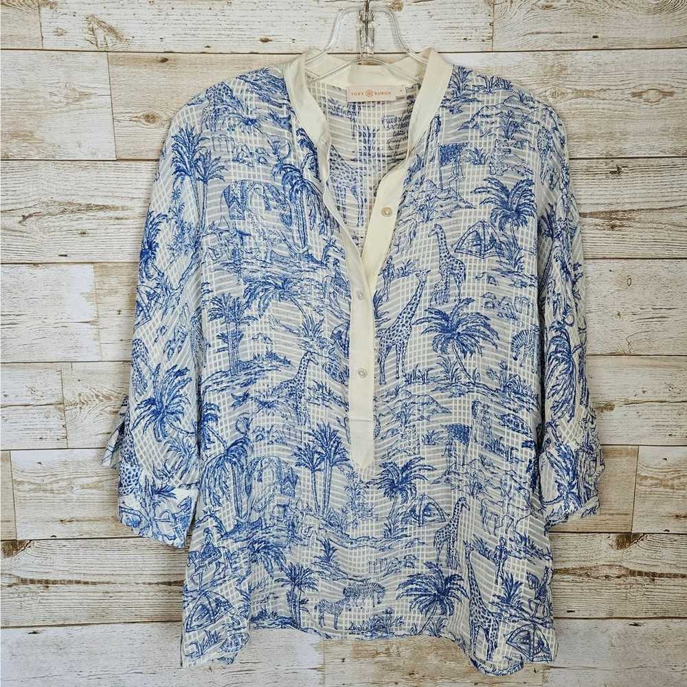 Tory Burch Tessa Silk Blouse Size 6 Safari Animal… - image 4