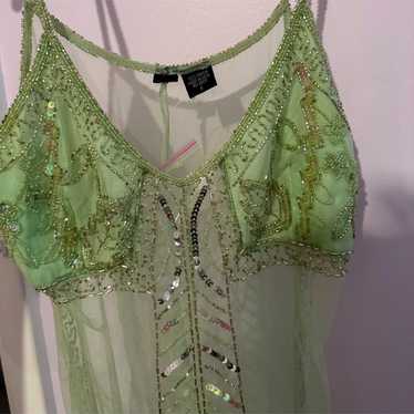 Y2K Rare Hand Beaded Green sheer Top