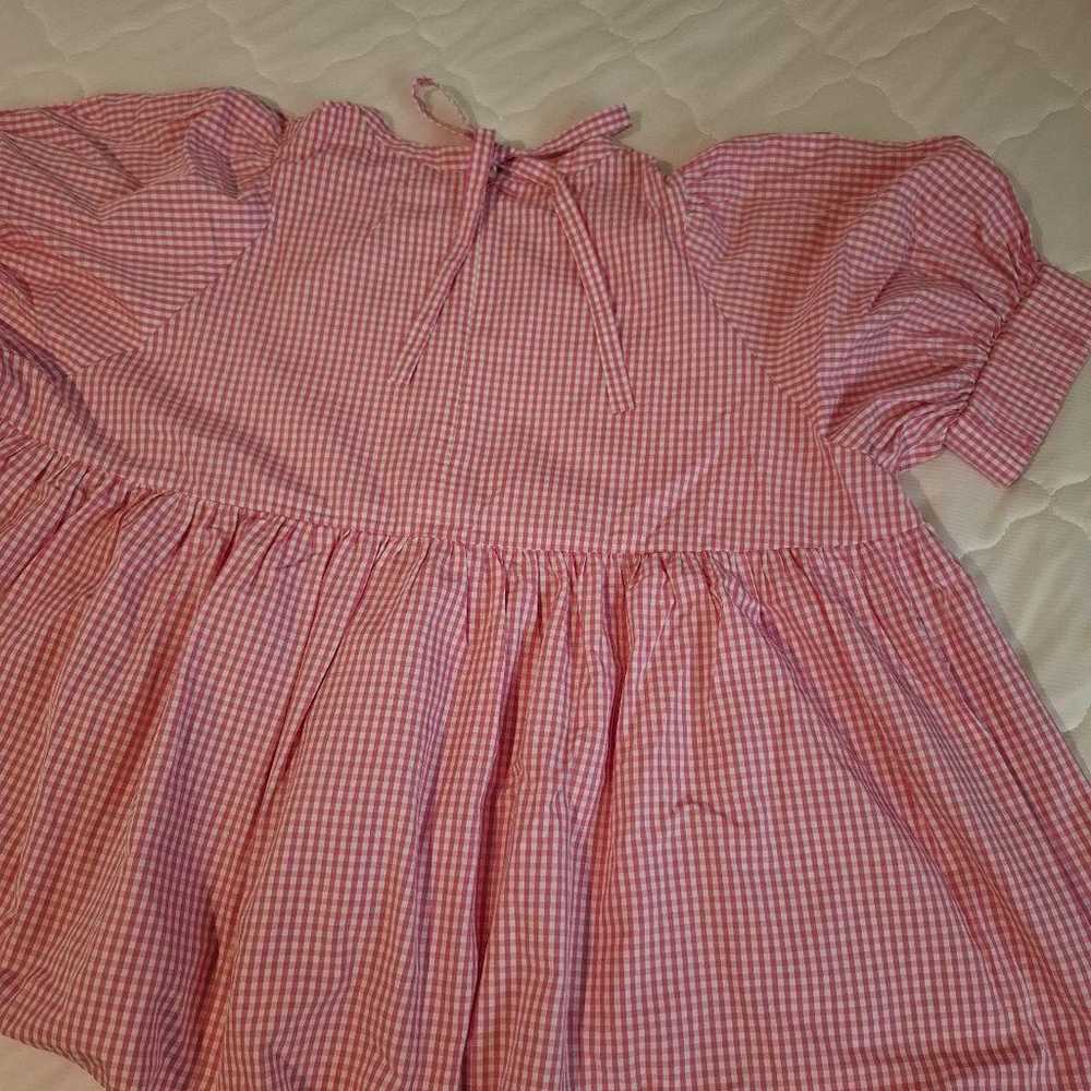 Yori Gingham Short Puff Sleeve Blouse size 36 - image 3