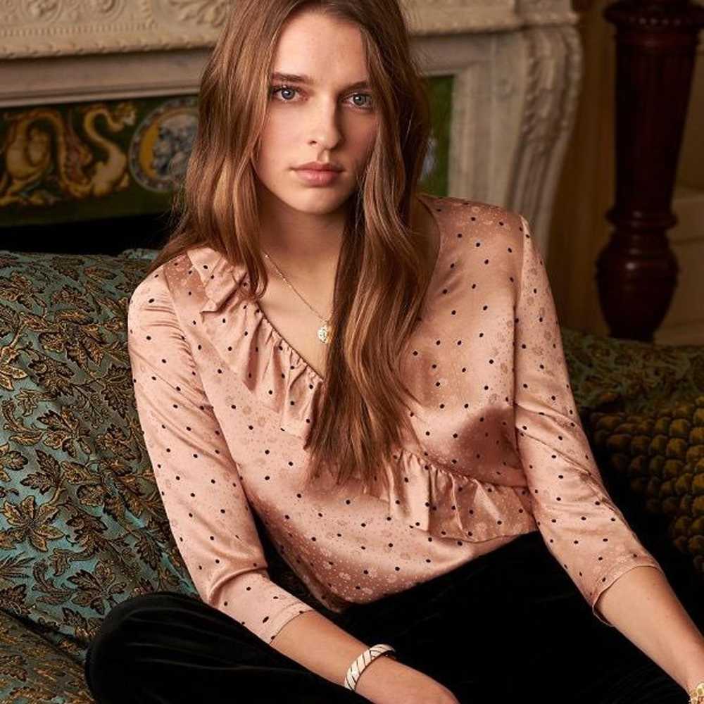 sezane quitterie pink polka dot floral silk blous… - image 1