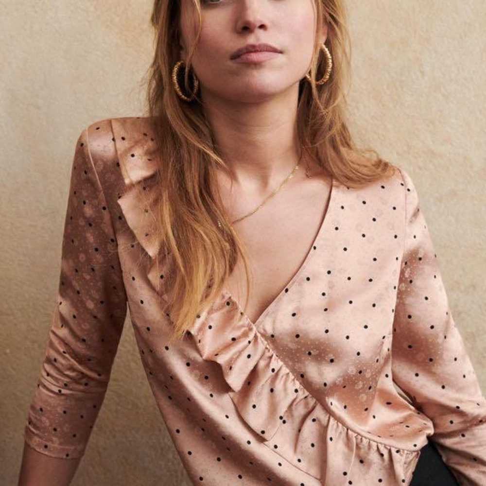 sezane quitterie pink polka dot floral silk blous… - image 5