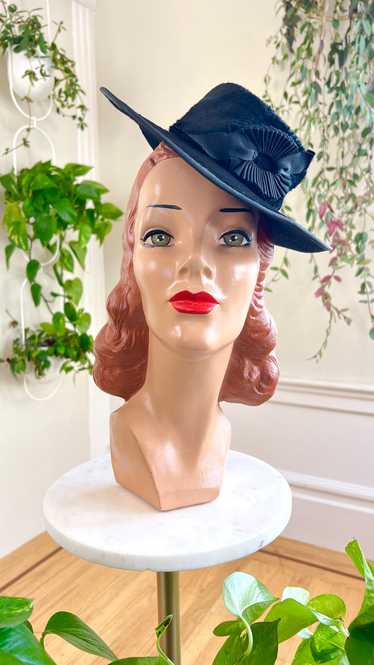 1930s Black Faux Fur Tilt Hat