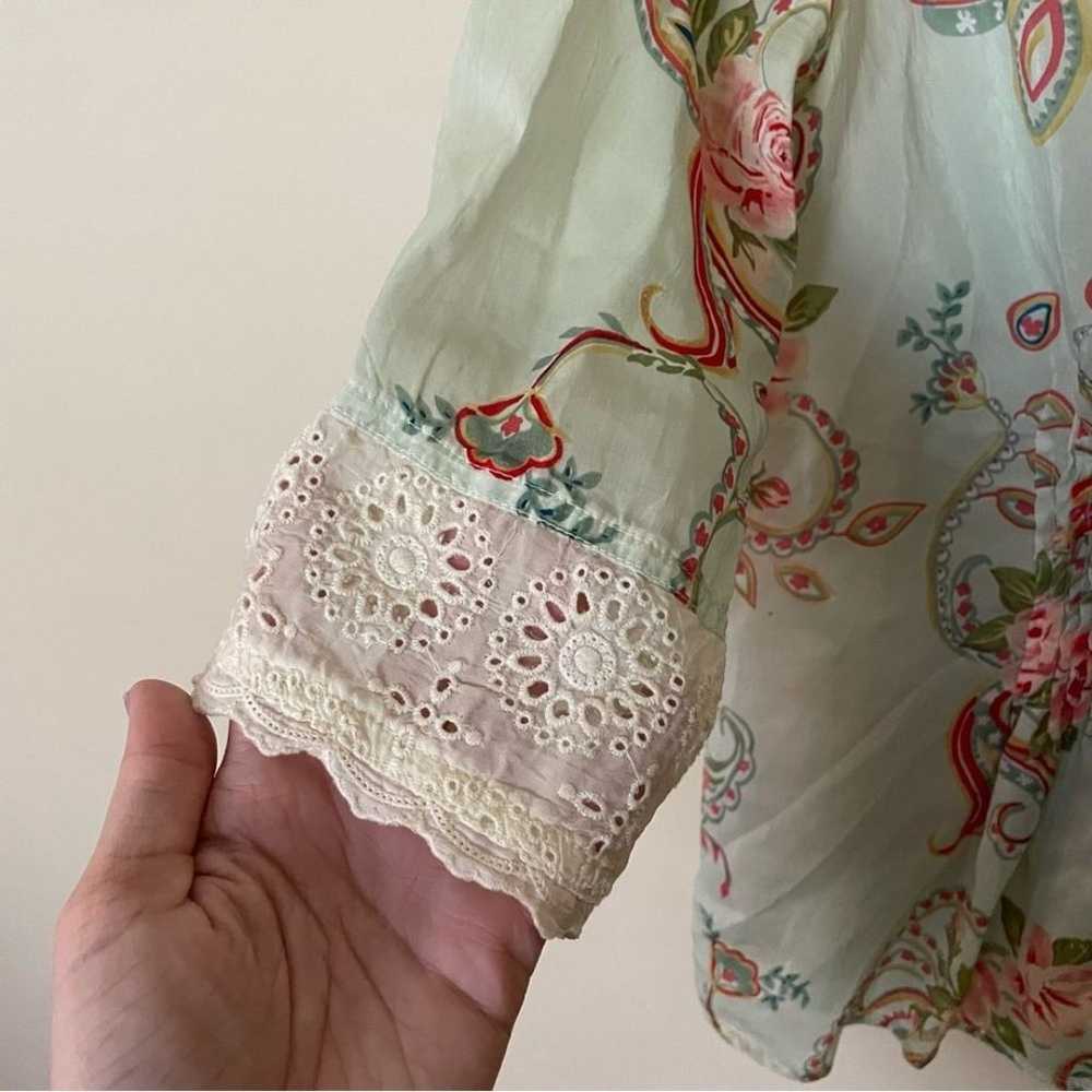 Johnny Was Pale Green Floral Lace 3/4 Sleeve Butt… - image 3