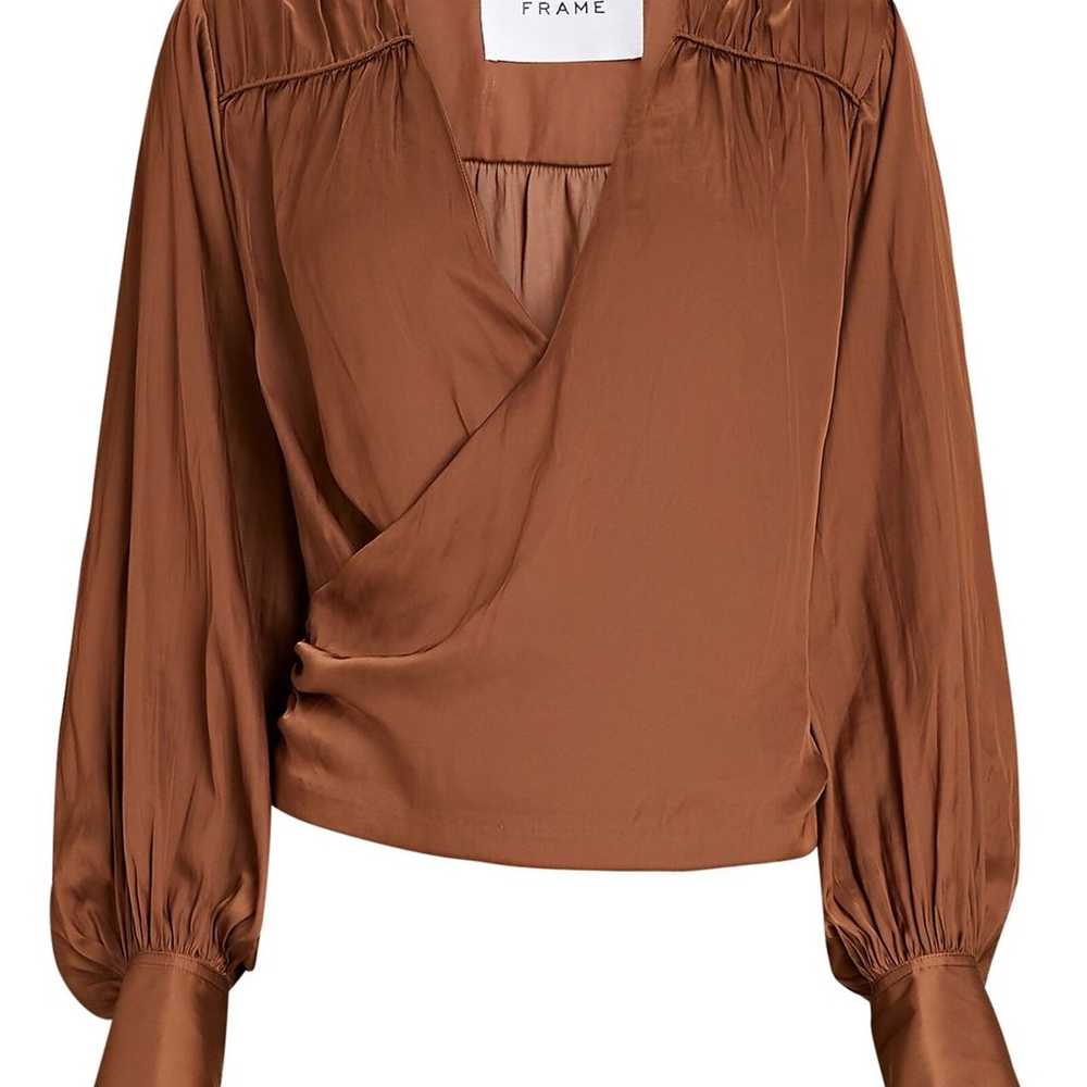 FRAME Brown Long Sleeve Satin Wrap Blouse - image 2