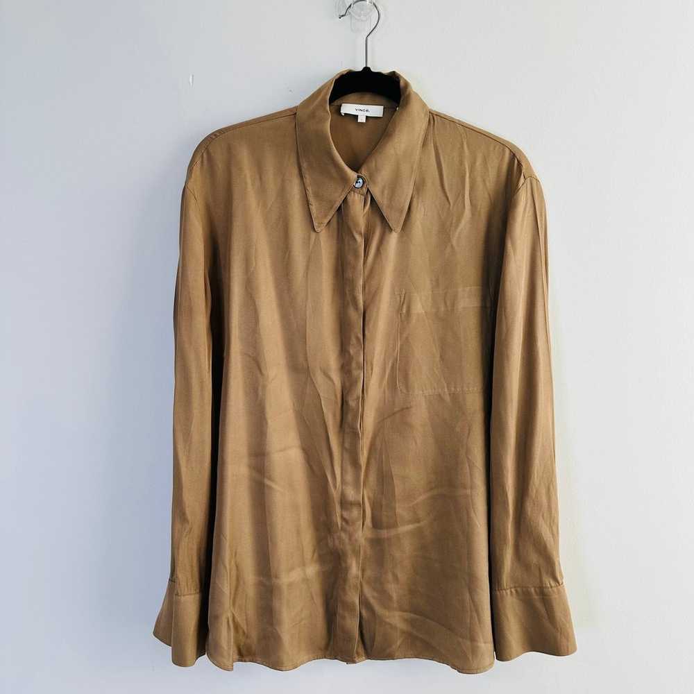 Vince Relaxed Long Sleeve Silk Blend Button-Up Bl… - image 1