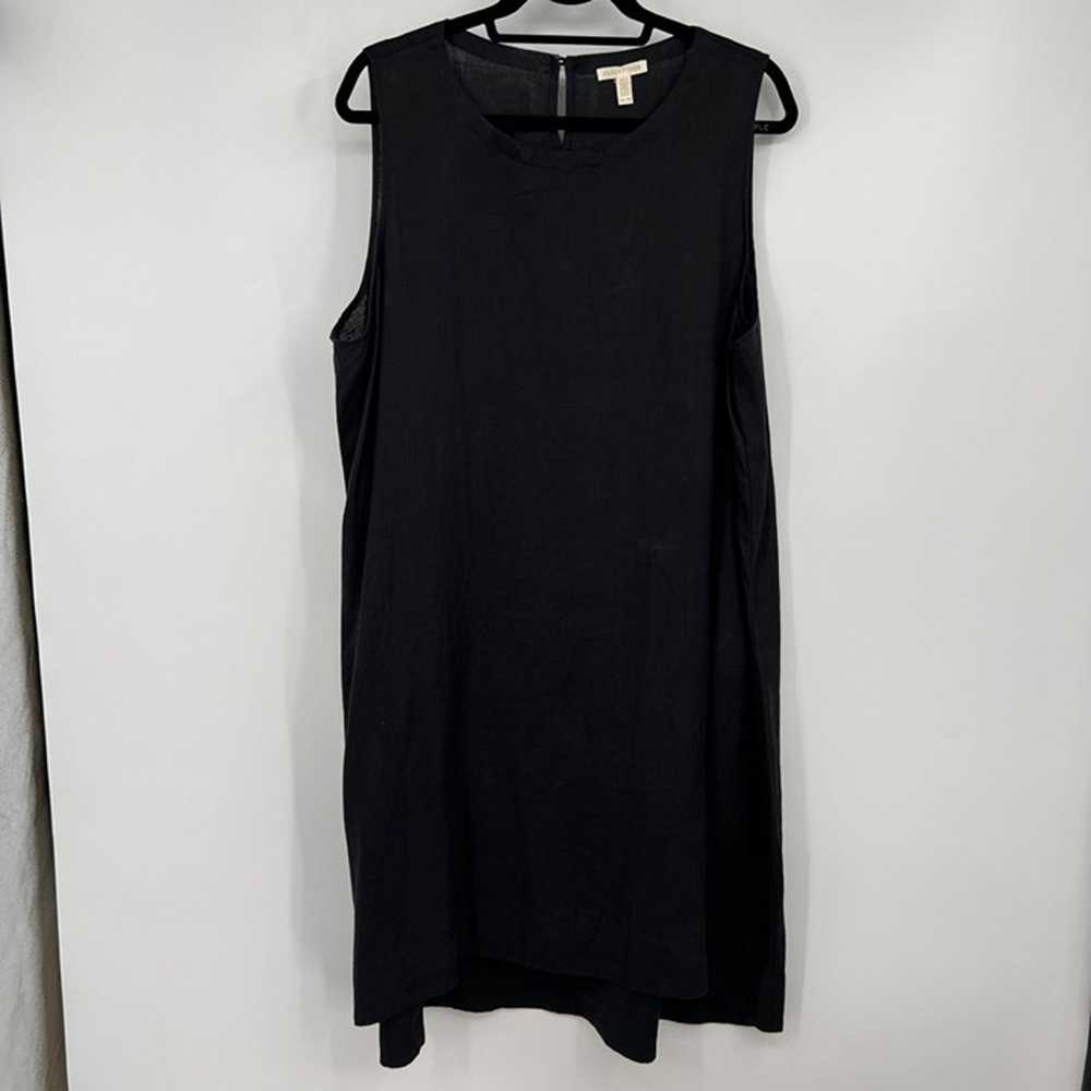 Eileen Fisher Black Linen sheath midi scoop neck … - image 1