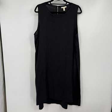 Eileen Fisher Black Linen sheath midi scoop neck … - image 1