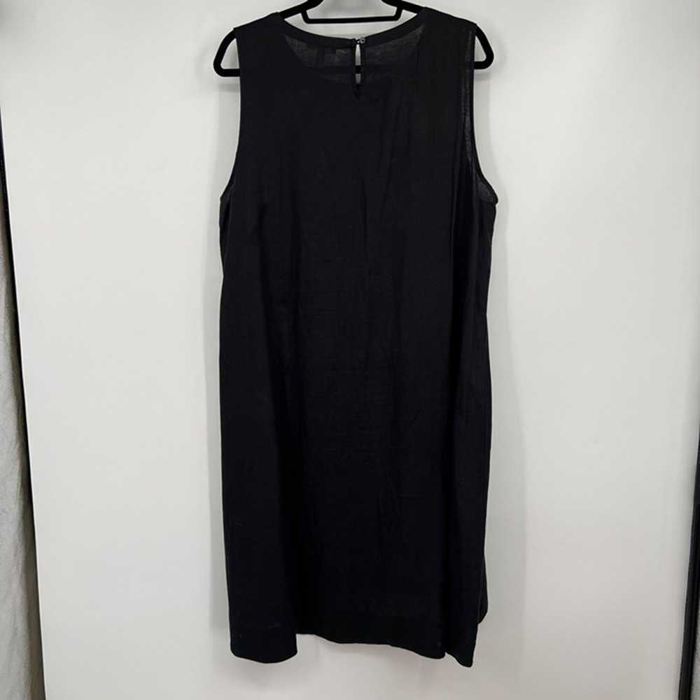 Eileen Fisher Black Linen sheath midi scoop neck … - image 5