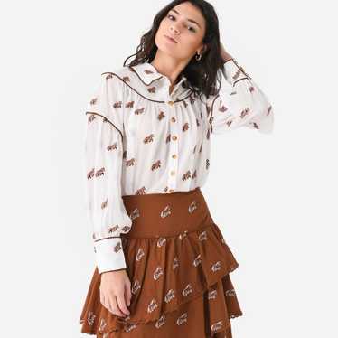 FARM Rio Off-White Embroidered Horses Blouse