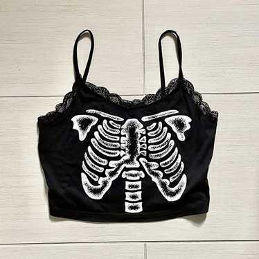 Top Skeleton Ribcage Alternative Cami Lace Graphic