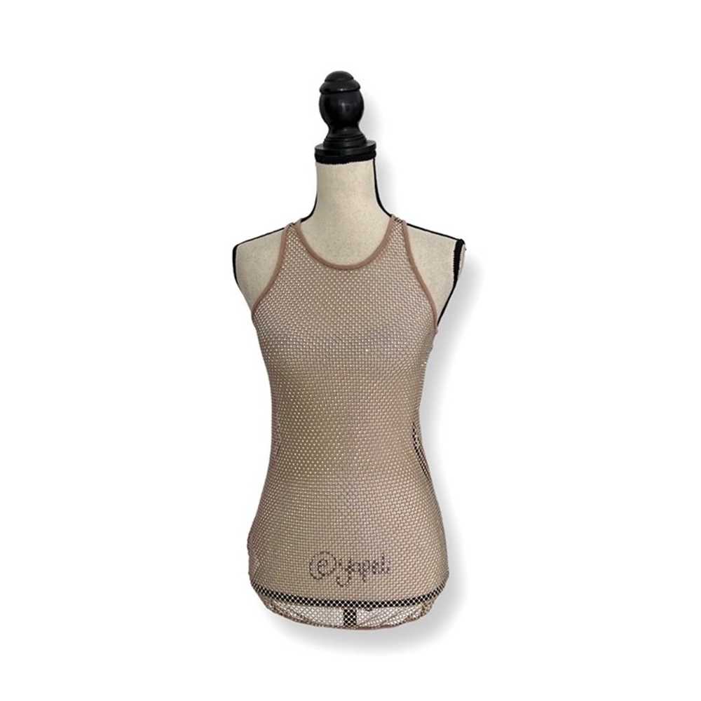 Pinko mesh beige crystal beaded tank top size M - image 1