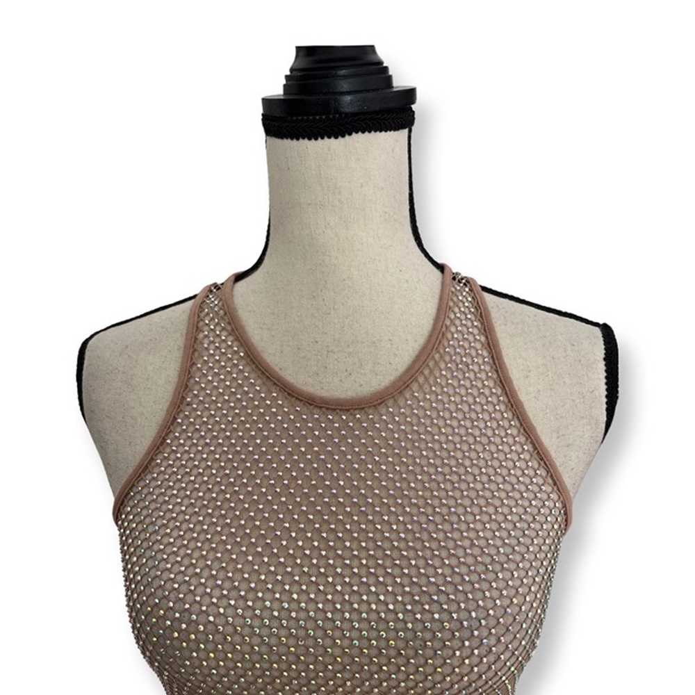 Pinko mesh beige crystal beaded tank top size M - image 2