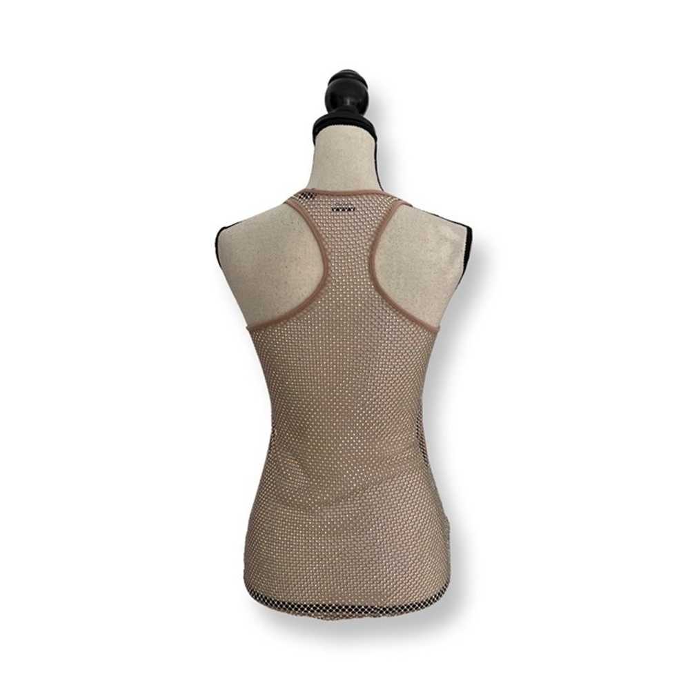 Pinko mesh beige crystal beaded tank top size M - image 4