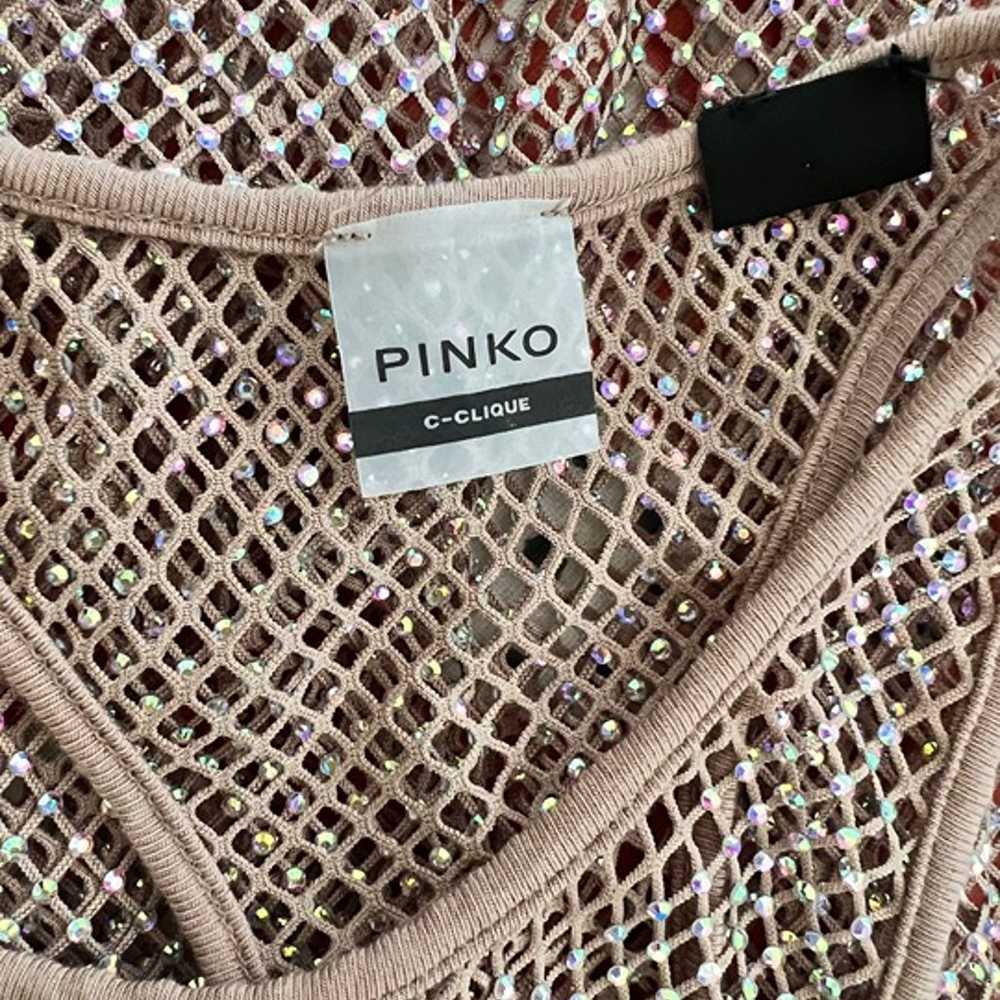 Pinko mesh beige crystal beaded tank top size M - image 6