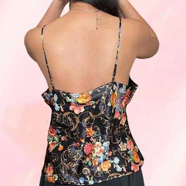 top black floral cami slip with spaghetti straps … - image 1